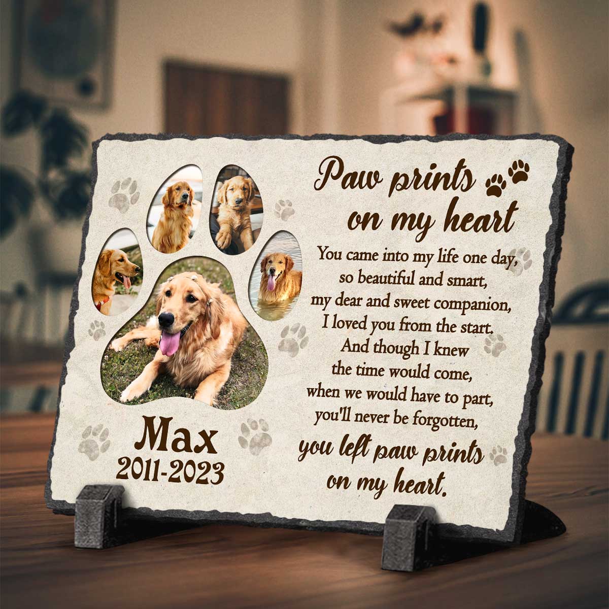 Personalized Photo Dog Paw Stone – Outdoor Pet Memorial Stone Rectangle Slate – Dog Remembrance Gifts
