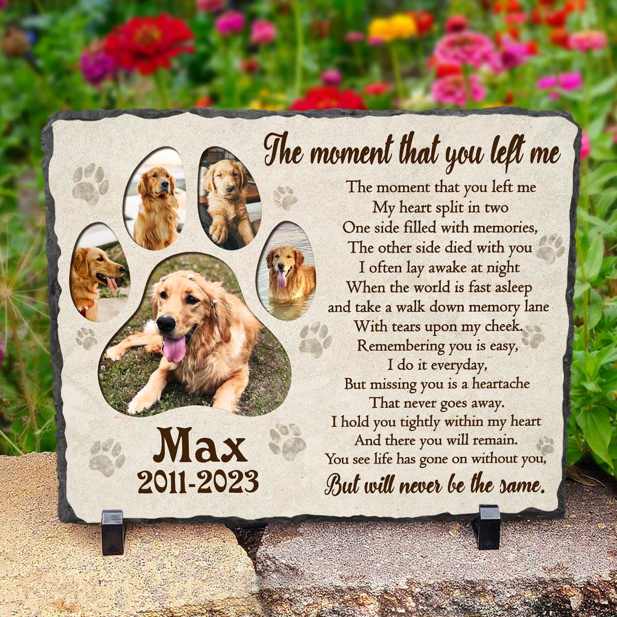Personalized Photo Dog Paw Stone – Outdoor Pet Memorial Stone Rectangle Slate – Dog Remembrance Gifts