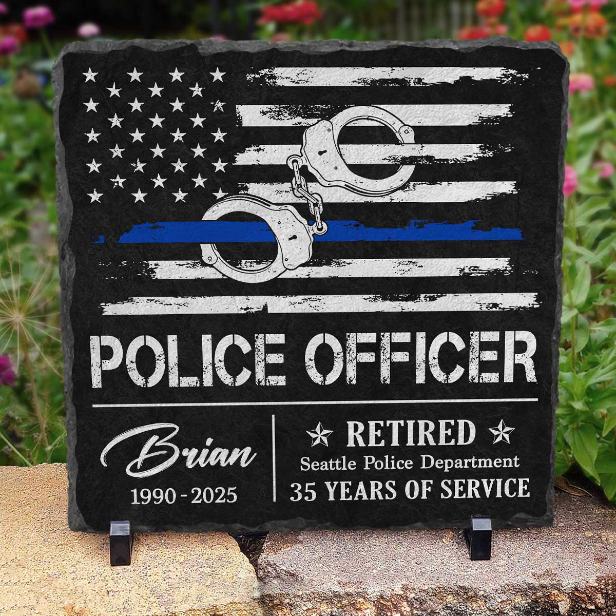 Police Retirement Gifts – Personalized Thin Blue Line Stone Slate – Gifts For Retired Law Enforcement – Gift To Police Officer