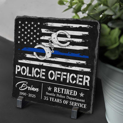 Police Retirement Gifts – Personalized Thin Blue Line Stone Slate – Gifts For Retired Law Enforcement – Gift To Police Officer