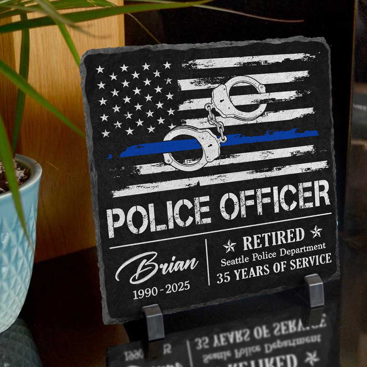 Police Retirement Gifts – Personalized Thin Blue Line Stone Slate – Gifts For Retired Law Enforcement – Gift To Police Officer