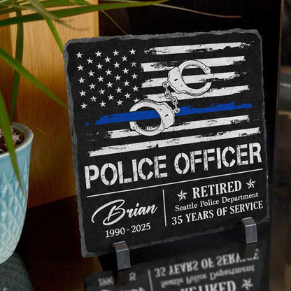 Police Retirement Gifts – Personalized Thin Blue Line Stone Slate – Gifts For Retired Law Enforcement – Gift To Police Officer