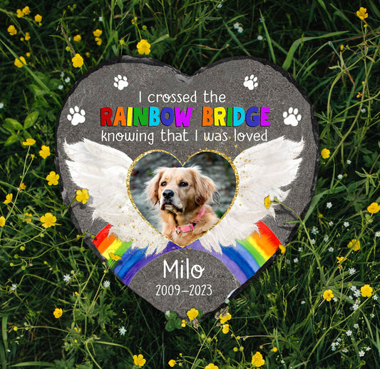 Rainbow Bridge Personalized Pet Photo Memorial Stone - Gifts For Grieving Pet Owners - Dog Grave Stone