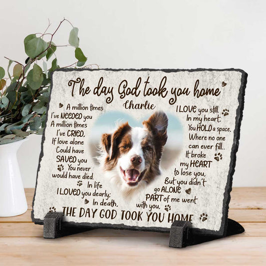 The Day God Took You Home – Personalized Dog Loss Rectangle Photo Slate – Pet Memorial Gifts